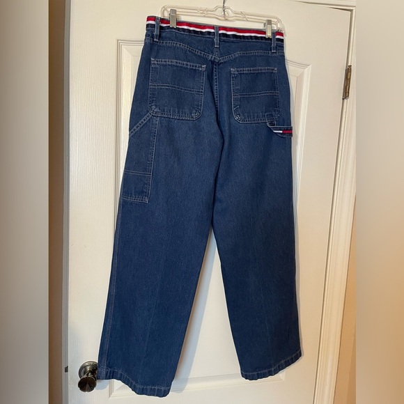 ViINTAGE TOMMY HILFIGER 90s Y2K Carpenter Blue Baggy Wide Leg Jeans Size 10 - Picture 5 of 7